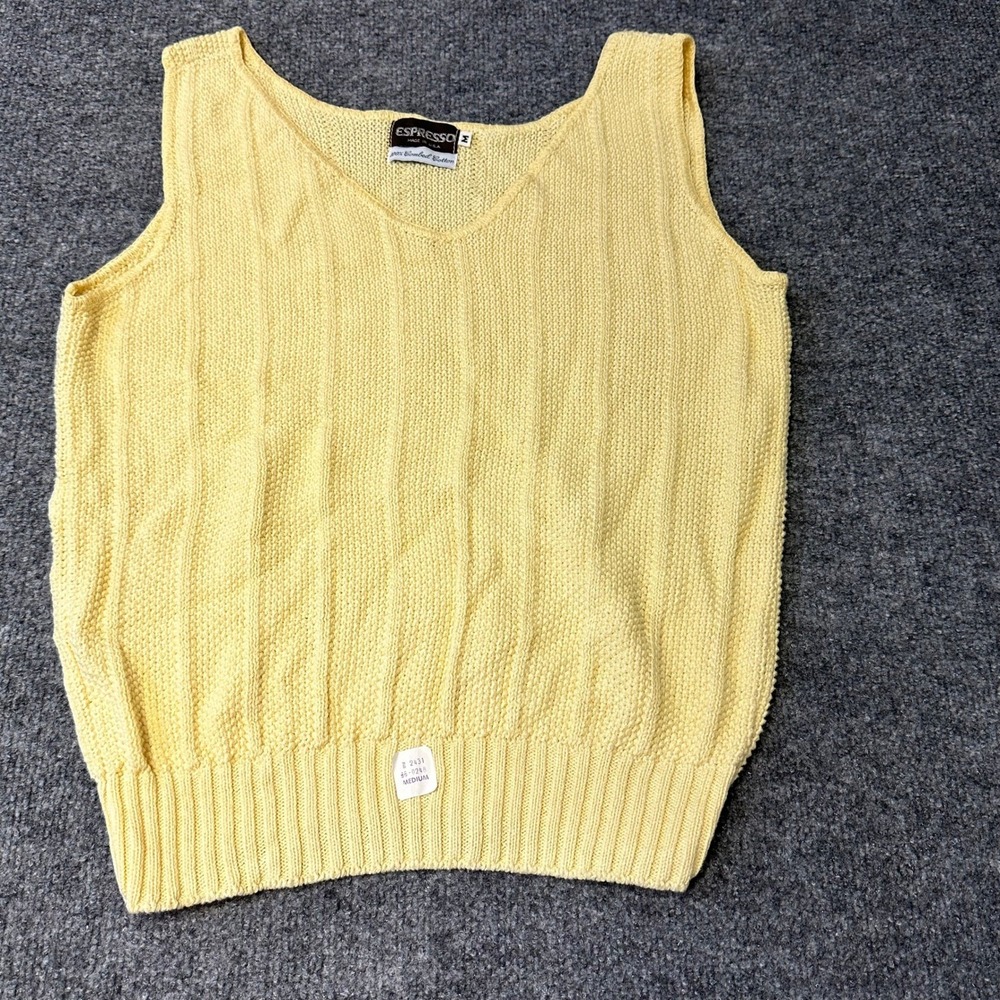 Espresso Sweater Vest Womens Size M Yellow Combed Cotton Cable Knit Made in USA